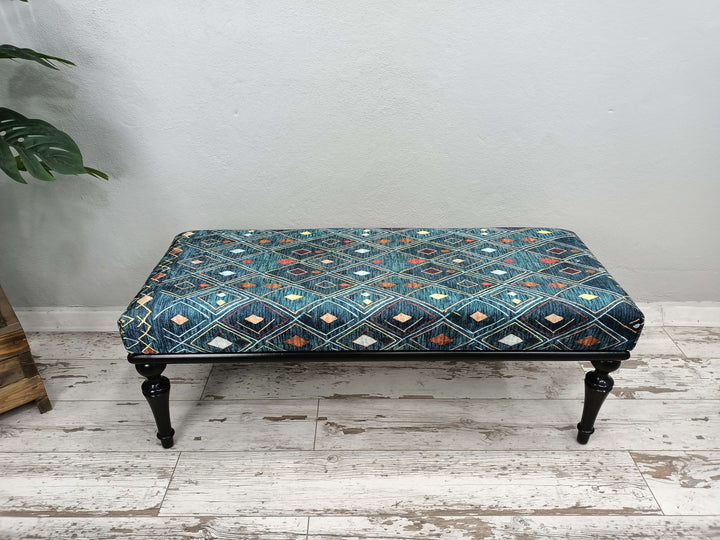 Upholstered Ottoman Stool Bench, Modern Velvet Vanity Stool Bench with Metal Legs, Oriental Leg Stool Bench, Cocktail Ottoman Bench, Upholstered Coffee Table Bench