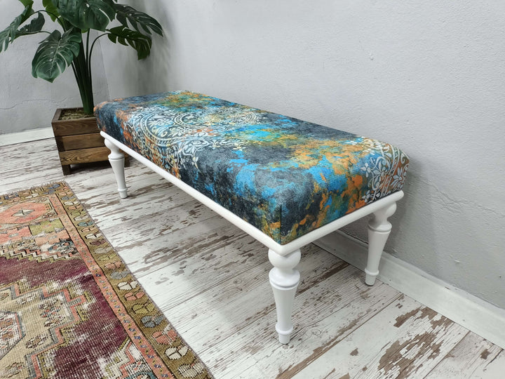 Decorative Bench, Designer Bench, Elegant Large Bench, feeding Bench, farmhouse Bench, Durable Wooden Footstool Bench, White Color Leg Bench