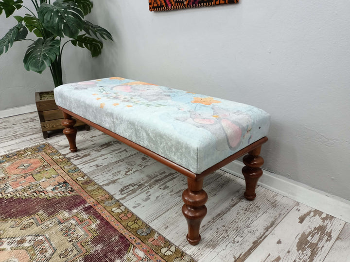 Modern Accent Bench, Eco FriendOriemly Bench, Pet Friendly Upholstered Bench, Oriental Printed Fabric Upholstered Ottoman Bench, Dressing Table Set Bench