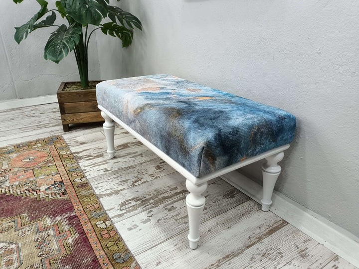 Modern Relaxation Bench with Backrest, Movie To Watch Comfort Bench Modern Relaxation Bench with Backrest, Stylish Bohemian Pattern Upholstered Bench