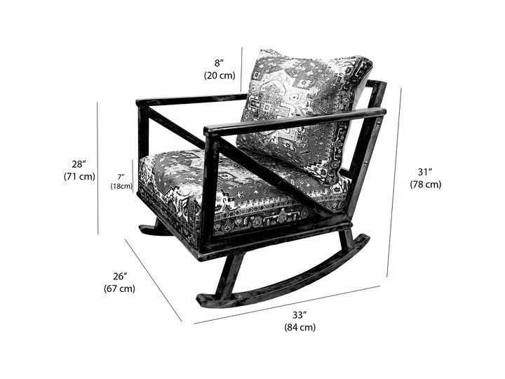 Cushion With Armchair, Outdoor Rocking Armchair, Vintage Pattern Design Armchair, Wooden Rocking Armchair, Rest chair, Nursery chair, Outdoor Armchair