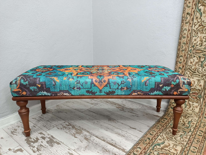 Ottoman Velvet Upholstered Bench Balcony Nap Bench, Wooden Base Bench, Upholstered Bench with Lumbar Pillow, Modern Relaxation Bench with Backrest