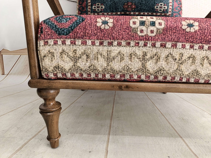 Walnut Wooden Rocking Chair, Brown Rocking Chair, Classic Rocking Chair, Upholstered Armchair in Bedroom, Armchair with Dark Brown Legs