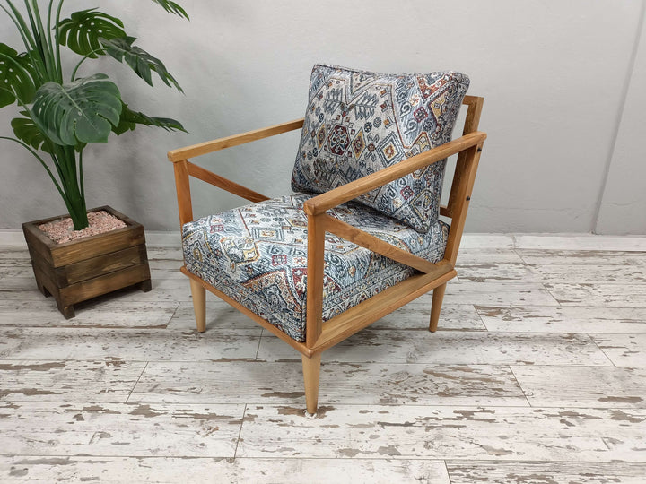 bergere chair, saloon chair, blue armchair, living room set, dining chair, boho side chair, single armchair, handmade sofa couch