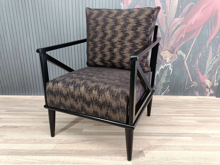 Black Leg Walnut Wood Armchair, Comfortable Home Library Armchair, Elegant Reading Armchair, Elegant Upholstered Armchair