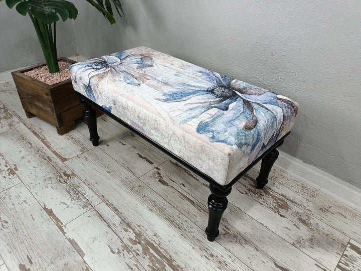 Entrance Hall Bench, Storage bench, Handmade Wood Work Upholstered Ottoman Bench, Ottoman bench, Bench with Arms, Upholstered Ottoman