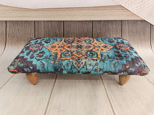 Tropical Blue Small Wooden Leg Step Stool Bench