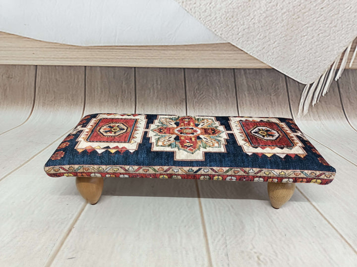 Easy To Clean Upholstered Bench, Kilim Pattern Dining Room Ottoman Bench, Durable Wood Leg Bench, Wooden Leg Bench