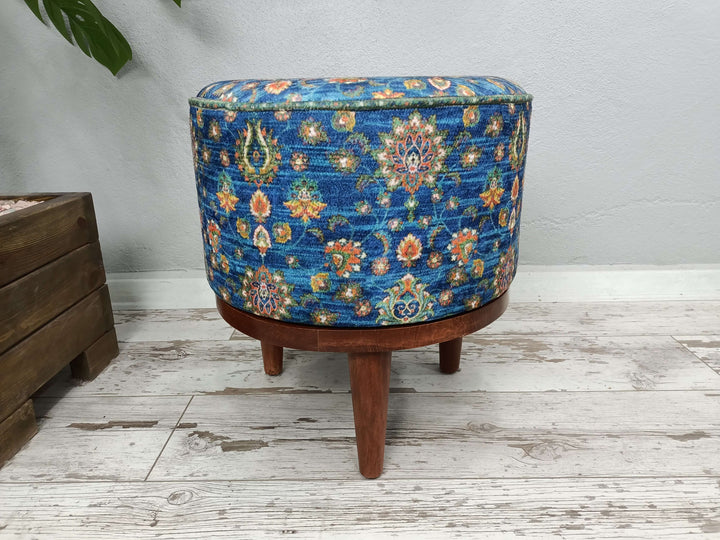 Upholstered Ottoman Stool ,  Modern Velvet Vanity Stool with Metal Legs, Oriental Leg Stool, Cocktail Ottoman,  Upholstered Coffee Table,  Storage Footstool, 