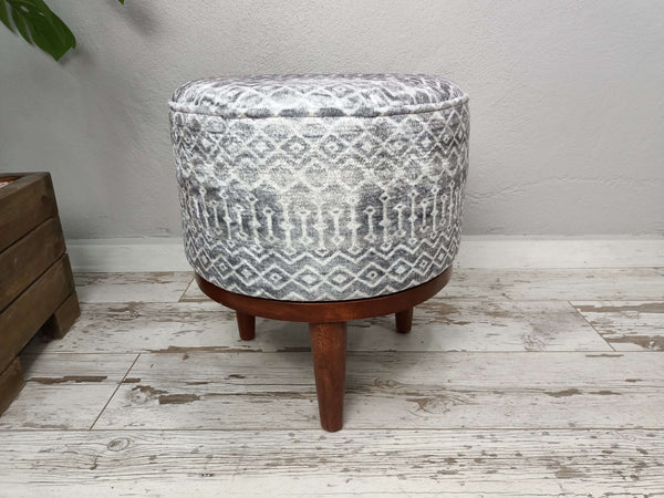 Dark Brown Oriental Leg Round Footstool Bench