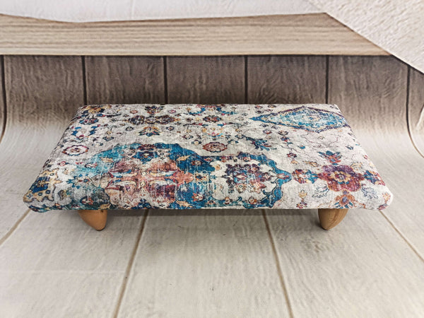 Chic Fabric Upholstered Wooden Leg Step Stool Bench, Oriental Printed Fabric Upholstered Ottoman Bench, Dressing Table Set Bench, New House Decorative Bench