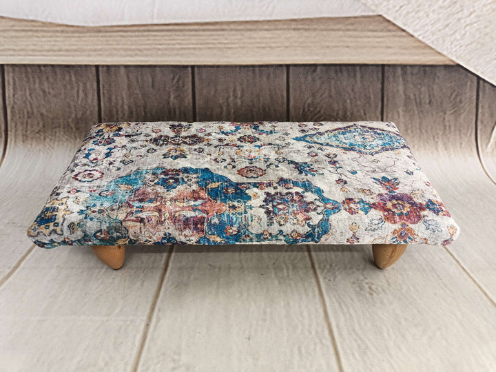 Chic Fabric Upholstered Wooden Leg Step Stool Bench, Oriental Printed Fabric Upholstered Ottoman Bench, Dressing Table Set Bench, New House Decorative Bench