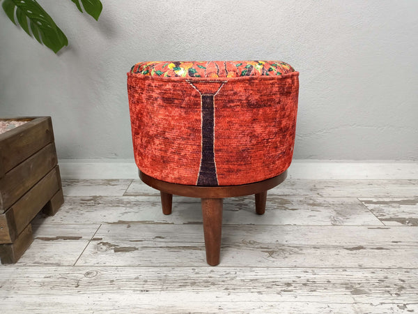 Orange Tropical Kids Game Room Round Footstool Bench