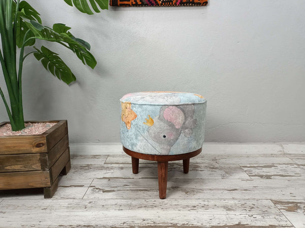 Baby Blue Cute Kids Room Decorative Round Bench