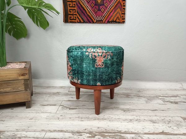 Moss Green Ottoman Round Footstool Bench