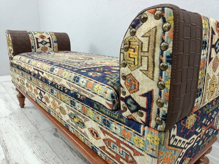 Eco Friendly Bench, Pet Friendly Upholstered Bench, Oriental Printed Fabric Upholstered Ottoman Bench, Dressing Table Set Bench