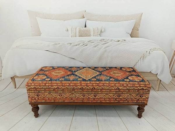 Storage Kilim Upholstered Boho Bench, Storage Bench, Trunk Coffee Table, Upholstered Bench, Ottoman Bench, Hallway Bench, Storage Coffee Table, Shoe Bench, Boho Bench