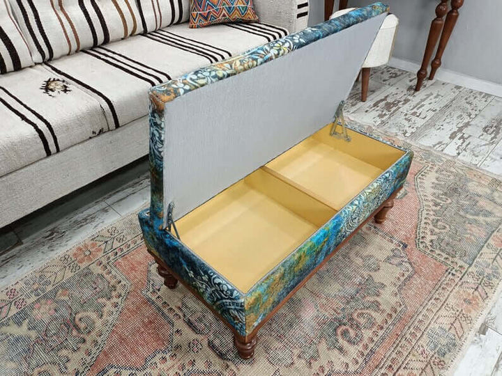 Stylish Bohemian Pattern Upholstered Bench, Entrance Hall Modern Decor Sitting Bench, Home Rocking Bench, Mid Century Modern Upholstered Footstool Bench