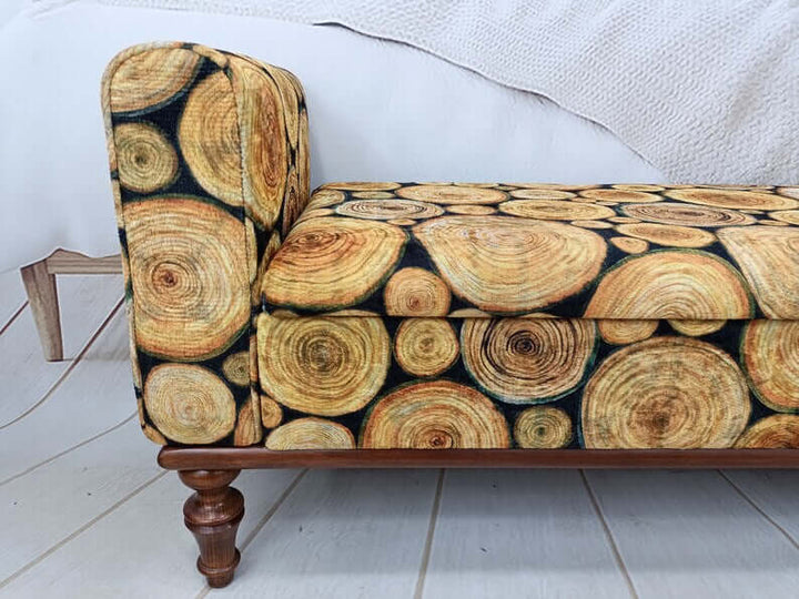 Forest Theme Farmhouse Footsool Bench, Mountain House Entrance Hall Footstool Bench, Accent Size Footstool Bench, Sofa Fabric Upholstered Bench