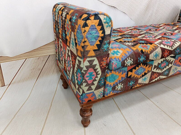 Home Decor Furniture Bench, Dressing Table Set Bench Ottoman Upholstered with Printed Rug Handmade Bench, Farmhouse Bench,