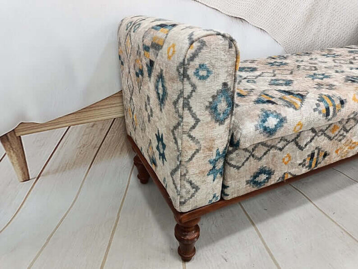 Dressing Table Set Bench Ottoman Upholstered with Printed Rug Handmade Bench, Farmhouse Bench, Dressing room bench, Children Bench Walnut Stool Bench