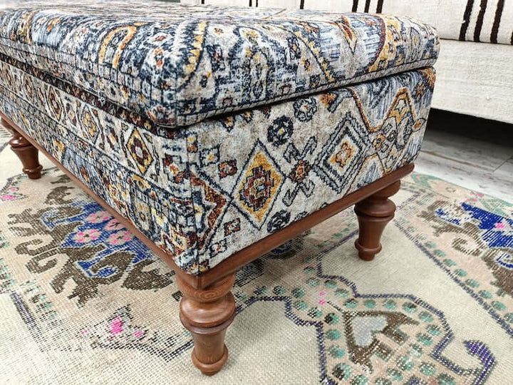 Turkish Kilim Pattern Ottoman Bench with Storage Bench, Upholstered Bench, Turkish Bench, Storage Dresser Bench, Hallway Bench