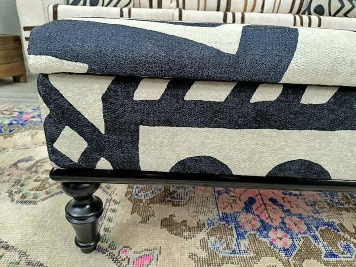 Mid Century Modern Upholstered Fabric Bench, Wooden Bench with Backrest, Pet Friendly Upholstered Bench, Modern Bench with Wooden Base