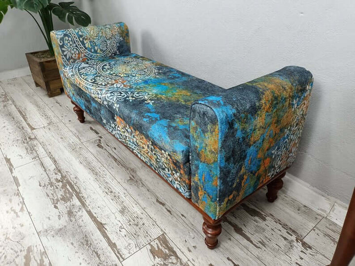 Upholstered Ottoman Stool Chaise Lounge, Modern Velvet Vanity Stool Chaise Lounge with Metal Legs, Oriental Leg Stool Chaise Lounge, Upholstered Coffee Table Chaise Lounge