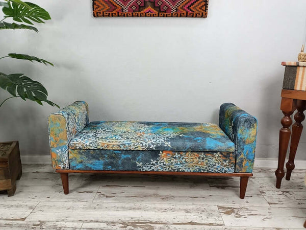 Entry Shoe Bench, Storage Ottoman, Long Seat, Oriental Printed Fabric Upholstered Ottoman Bench, Dressing Table Set Bench, New House Decorative Bench