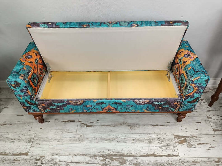 Storage Pratical Footstool Bench, Piano Room Comfortable Footstool Bench, Dressing Table Set Bench Ottoman Upholstered with Printed Rug Handmade Bench