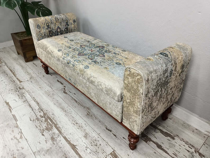 Modern Accent Bench, Eco Friendly Bench, Pet Friendly Upholstered Bench, Oriental Printed Fabric Upholstered Ottoman Bench