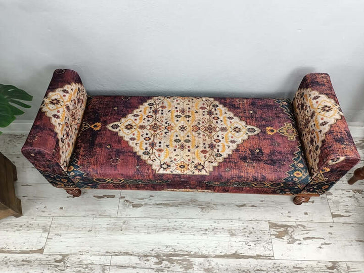 Rectangular Ottoman Bench, Modern Living Room Bench, Anatolian Fabric Bench, Livingroom Footstool Bench, Reading Comfort Footstool Bench