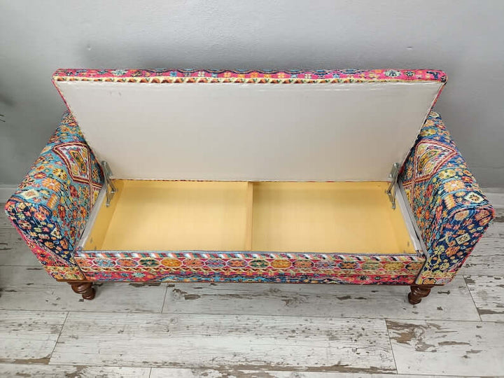 Upholstered Bench, Meditation Seat, Bohemian Bench, Entry Chair, Pink Blue Bench, Cushioned Bench, Bench with Arms, Vanity Bench