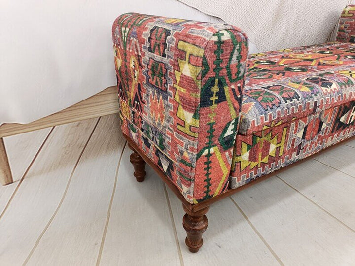 Oriental Printed Fabric Upholstered Ottoman Bench, Dressing Table Set Bench, New House Decorative Bench, Practical Upholstered Footstool Bench