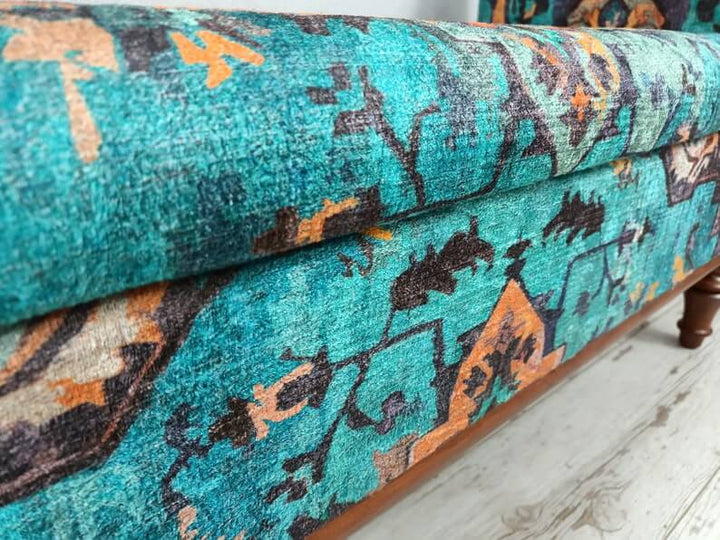 Modern Stool Bench Ottoman for Living Room Entryway, Aztec Entryway Handmade Bench, Oriental Printed Fabric Upholstered Ottoman Bench