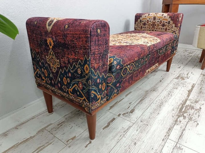 Turkish rug design ottoman Bench, Outdoor Sitting Bench, Entrrance Hall Footstool Bench, Cloakroom Front Cloakroom, Kitchen Table For Cloakroom, Accent Size Bench