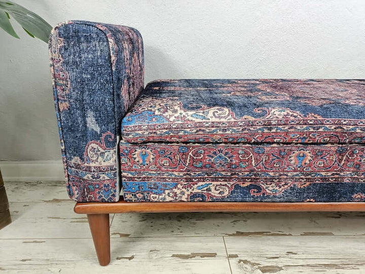 Oriental Printed Fabric Upholstered Ottoman Bench, Dressing Table Set Bench, New House Decorative Bench, Practical Upholstered Footstool Bench