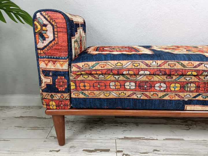 Elegant Decor Bench With Brown Legs, Bedroom Relax Sitting Comfortable Bench, Comfortable Sitting Bench, Wooden Rocking Bench With Oriental Legs