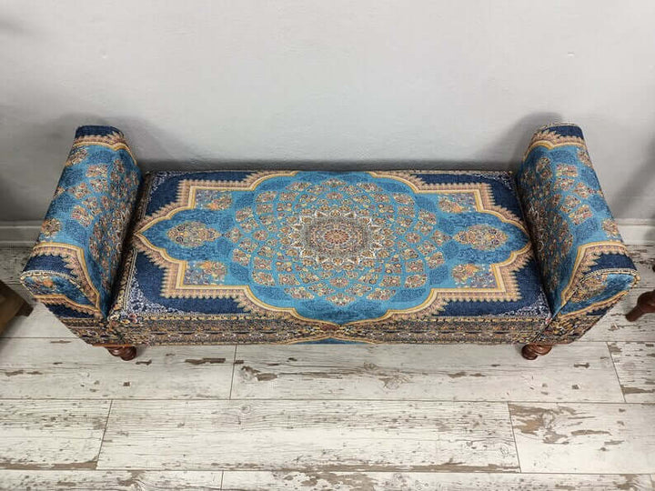 Vintage Pattern Upholstered Bench, Modern Upholstered Bench in Bedroom, High Quality Wooden And Upholstered Bench, Woodworker Large Size Printed Bench,