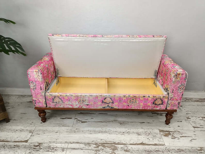 Ottoman Velvet Upholstered Bench Balcony Nap Bench, Wooden Base Bench, Upholstered Bench with Lumbar Pillow, Detailed View Of Upholstered Bench Cushion