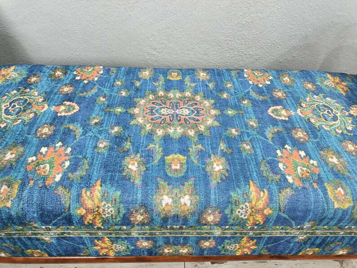 Height Upholstered Ottoman , Rectangular Shaped Framed Footstool for Vanity and End Bedroom, Aztec Entryway Handmade Bench