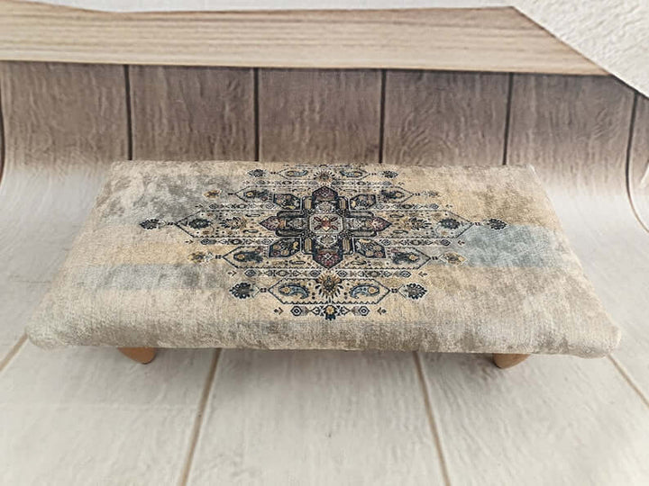 Bohemian Decor Bench, Farmhouse Bench, Dressing room bench, Children Bench Walnut Stool Bench, Upholstered with Turkish Patchwork Bench