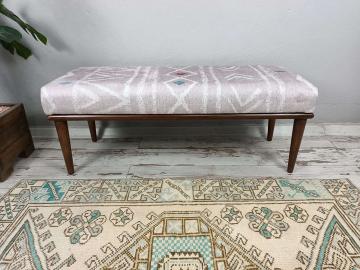 Oriental Printed Fabric Upholstered Ottoman Bench, Dressing Table Set Bench Ottoman Upholstered with Printed Rug Handmade Bench, Farmhouse Bench