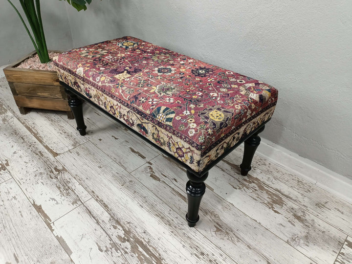 Wood Work Handmade Bench, Vintage Pattern Upholstered Bench, Modern Upholstered Bench in Bedroom, High Quality Wooden And Upholstered Bench