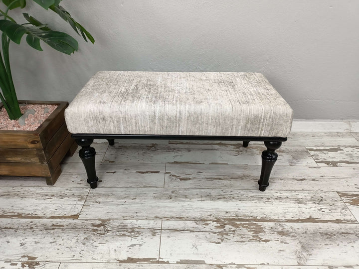 Dressing Table Set Bench Ottoman Upholstered with Printed Rug Handmade Bench, Farmhouse Bench, Dressing room bench, Children Bench Walnut Stool Bench