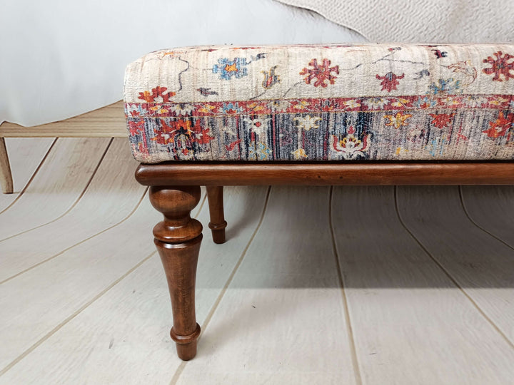 Handmade Yoga Bench, Velvet Ottoman Stool Bench, Square Ottoman Bench, Bedroom Ottoman Wooden Bench, Upholstered with Turkish Patchwork Bench, Stylish Ottoman Small Footstool Shoe Changing Bench