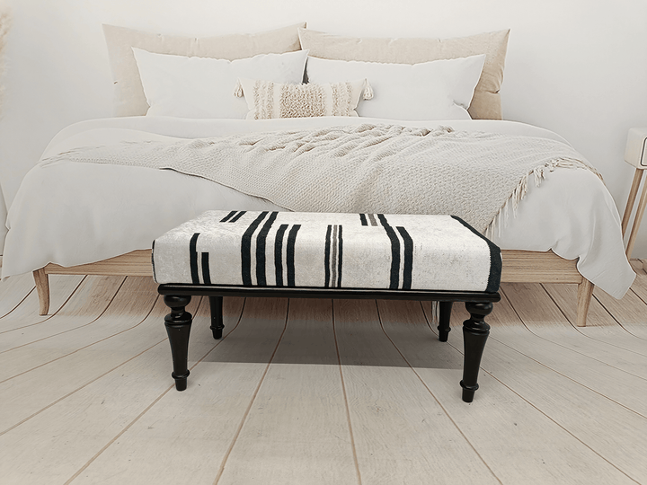 Simple Sofa Solid Wood Bench, Fabric Upholstered Single Sofa, Bench with Arms, Durable Wood Leg Bench, Easy To Clean Upholstered Bench, Kilim Pattern Dining Room Ottoman Bench, Durable Wood Leg Bench