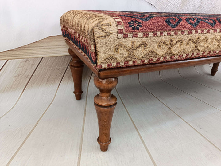 Comfortable Sitting Bench, Wooden Rocking Bench With Oriental Legs Wooden Bench Soft Fabric Upholstery, Conical Leg Upholstered Bench, Quality Rocking Bench