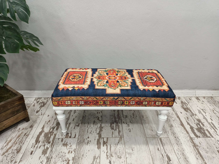 Movie To Watch Comfort Bench, Oriental Legs Natural Wooden Decorative Bench, Designer Upholstered Ottoman Bench, Oriental Leg Walnut Footstool Bench