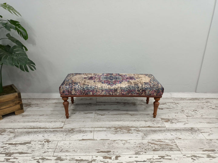 Comfortable Sitting Bench, Wooden Rocking Bench With Oriental Legs Wooden Bench Soft Fabric Upholstery, Conical Leg Upholstered Bench, Quality Rocking Bench